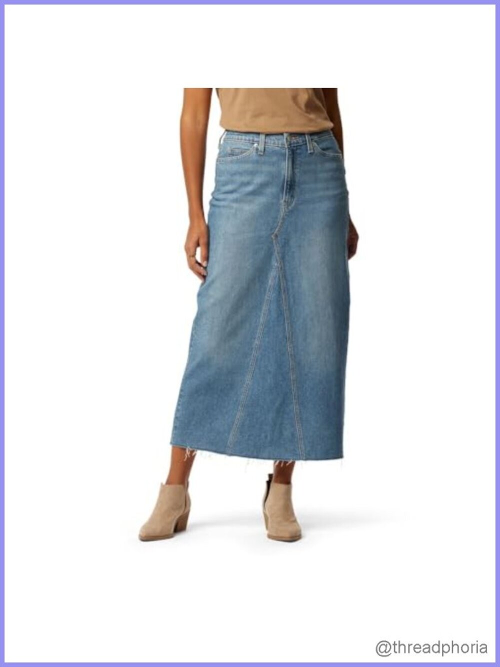 High Rise Stretch Denim Maxi Skirt Vintage Inspired Heritage